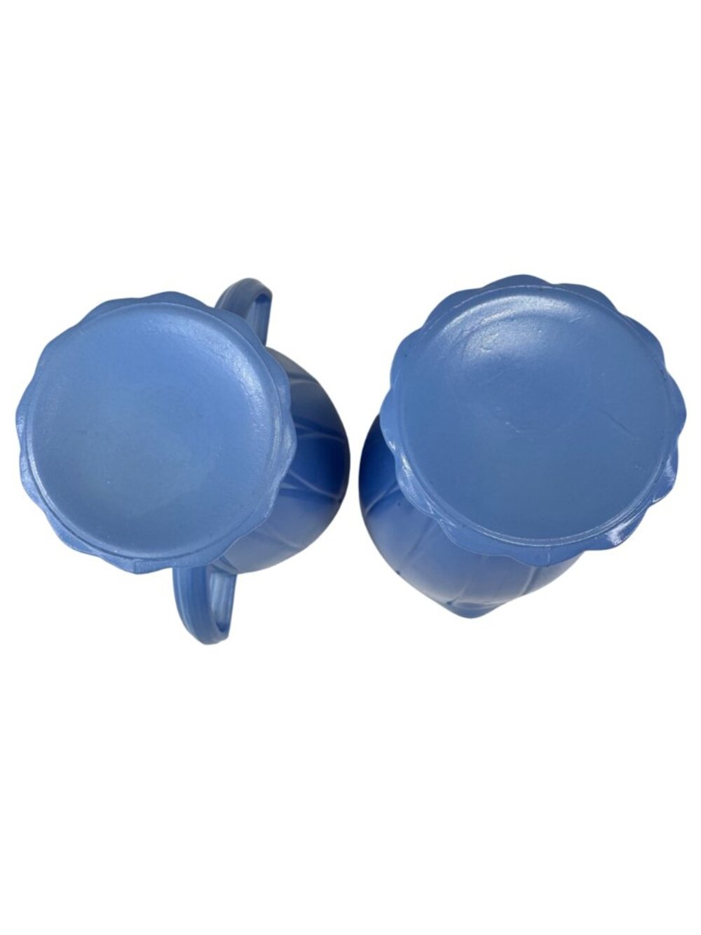 Vintage Hazel Atlas Platomite Newport Blue Milk Glass Sugar and Creamer Hairpin - Picture 5 of 11